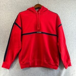 Supreme Men Medium Chest Stripe Hoodie Red Navy Blue Heavy Cotton Fleece Sweater